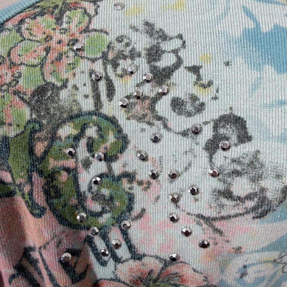 Y2K Boho Floral‎ Graphic Tee Rhinestone Embellished Whimsigoth Fairy Top - Picture 11 of 11